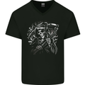 Grim Reaper Illustration Mens V-Neck Cotton T-Shirt Black