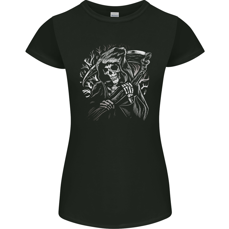 Grim Reaper Illustration Womens Petite Cut T-Shirt Black