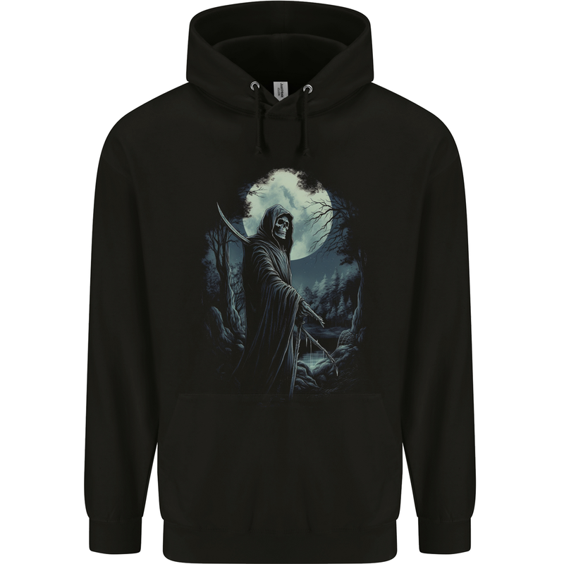 Grim Reaper Returning From Hell Skull Childrens Kids Hoodie Black