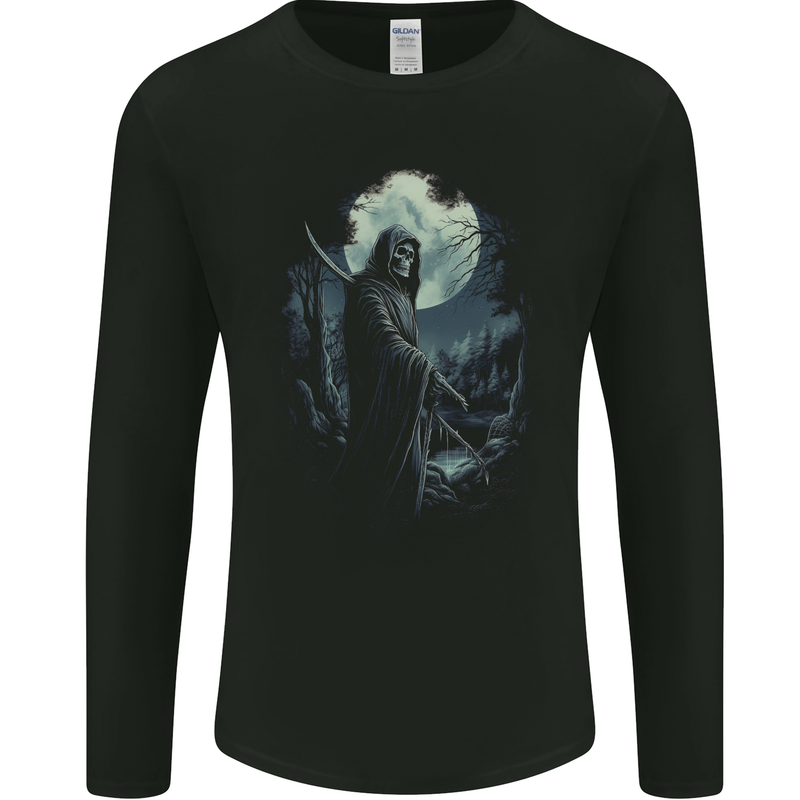 Grim Reaper Returning From Hell Skull Mens Long Sleeve T-Shirt Black
