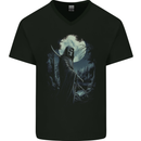 Grim Reaper Returning From Hell Skull Mens V-Neck Cotton T-Shirt Black