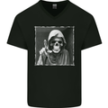 Grim Reaper Skull Mens V-Neck Cotton T-Shirt Black