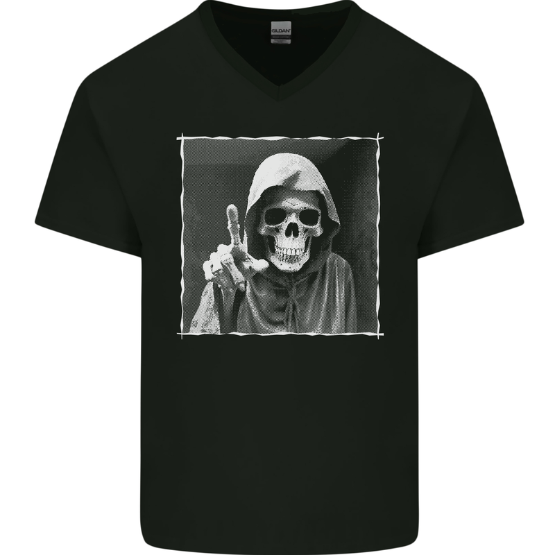 Grim Reaper Skull Mens V-Neck Cotton T-Shirt Black