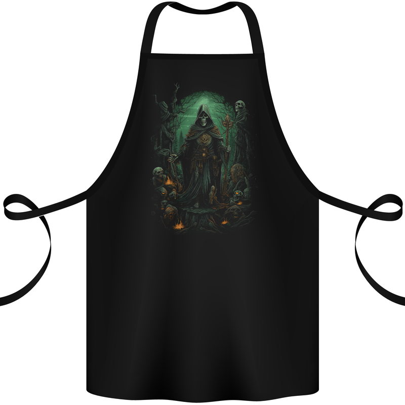 Grim Reaper Surrounded by Skulls Cotton Apron 100% Organic Black