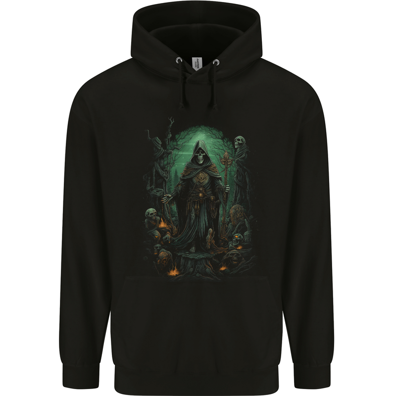 Grim Reaper Surrounded by Skulls Mens 80% Cotton Hoodie Black