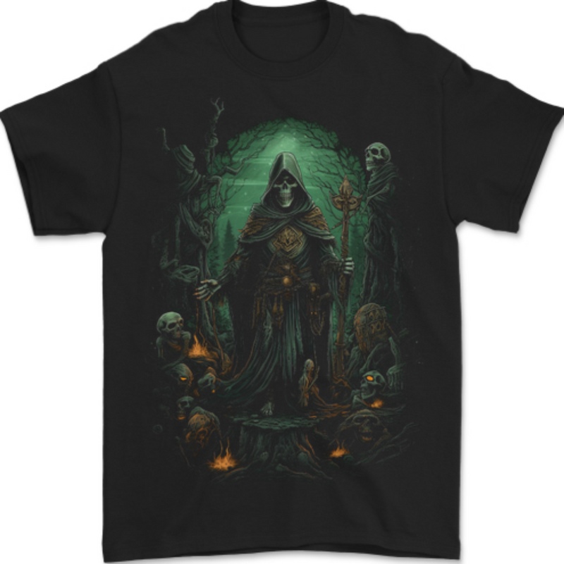 Grim Reaper Surrounded by Skulls Mens T-Shirt 100% Cotton BLACK