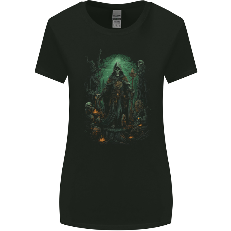 Grim Reaper Surrounded by Skulls Womens Wider Cut T-Shirt Black