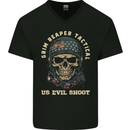 Grim Reaper Tactical Skull Military Army Mens V-Neck Cotton T-Shirt Black