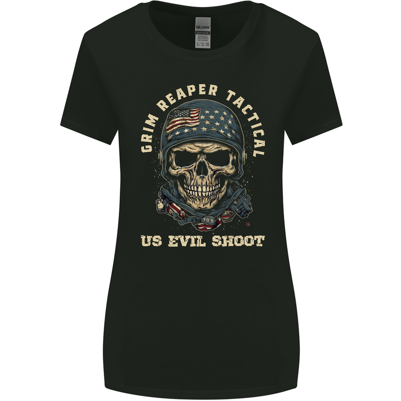 Grim Reaper Tactical Skull Military Army Womens Wider Cut T-Shirt Black