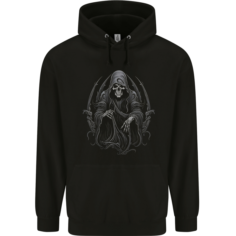 Grim Reaper Throne Skull Childrens Kids Hoodie Black