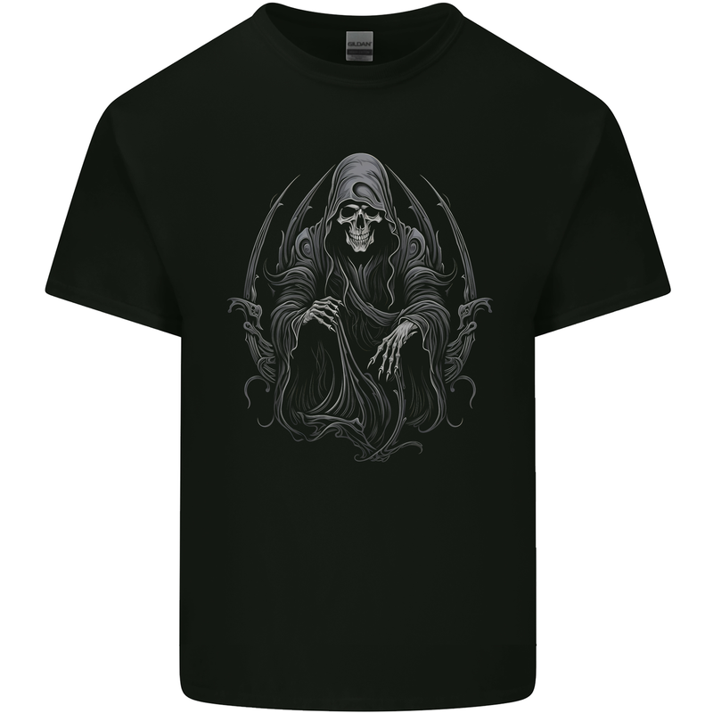 Grim Reaper Throne Skull Kids T-Shirt Childrens Black