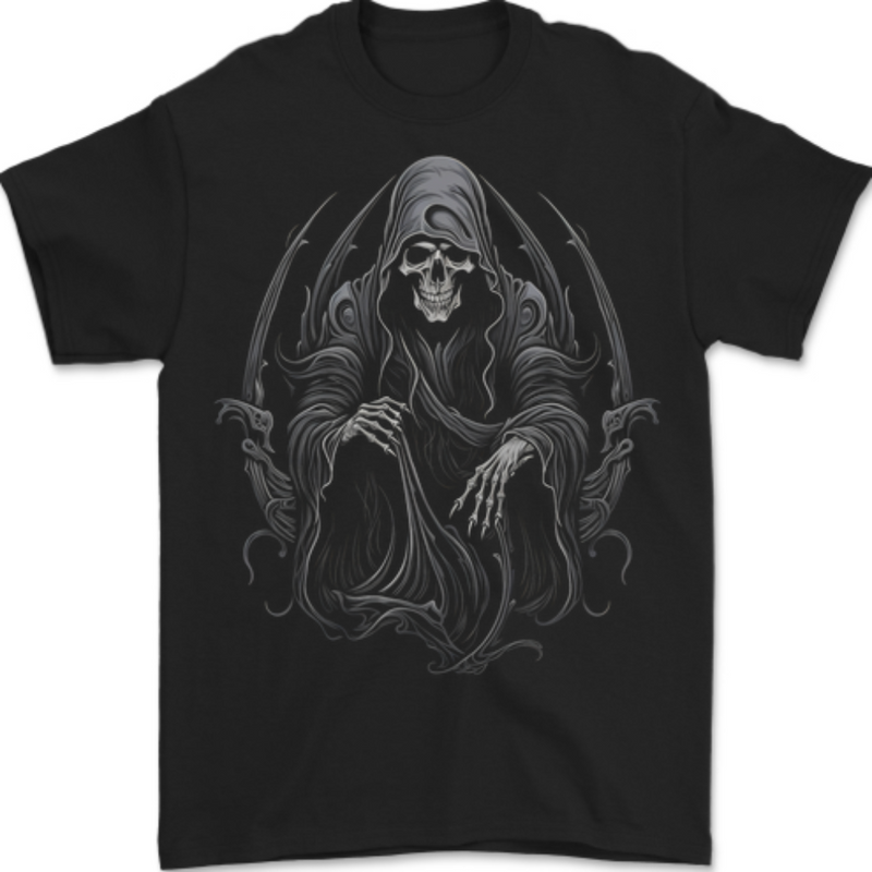 Grim Reaper Throne Skull Mens T-Shirt 100% Cotton BLACK