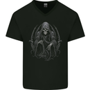 Grim Reaper Throne Skull Mens V-Neck Cotton T-Shirt Black