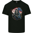 Grim Reaper USA Flag America Skull Kids T-Shirt Childrens Black