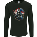 Grim Reaper USA Flag America Skull Mens Long Sleeve T-Shirt Black