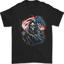 Grim Reaper USA Flag America Skull Mens T-Shirt 100% Cotton Black
