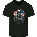 Grim Reaper USA Flag America Skull Mens V-Neck Cotton T-Shirt Black
