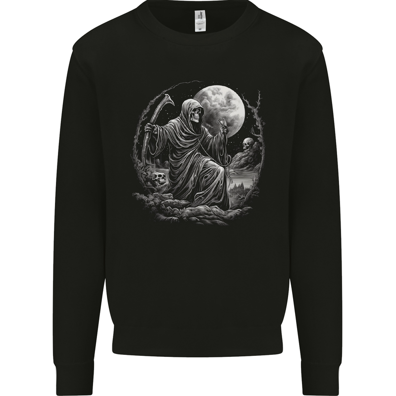 Grim Reaper With a Full Moon and Skulls Mens Sweatshirt Jumper Black