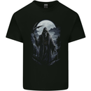 Grim Reaper in a Spooky Landscape Skull Kids T-Shirt Childrens Black