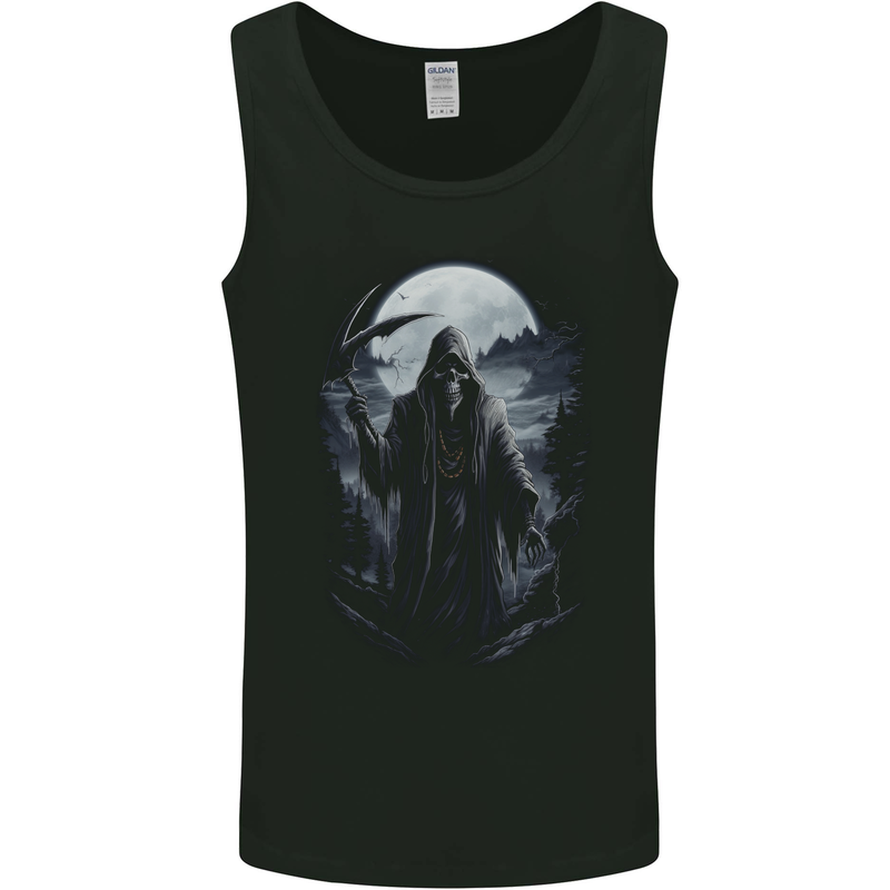 Grim Reaper in a Spooky Landscape Skull Mens Vest Tank Top Black