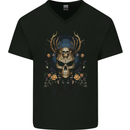 Grim Reaper of the Earth Skull Mens V-Neck Cotton T-Shirt Black