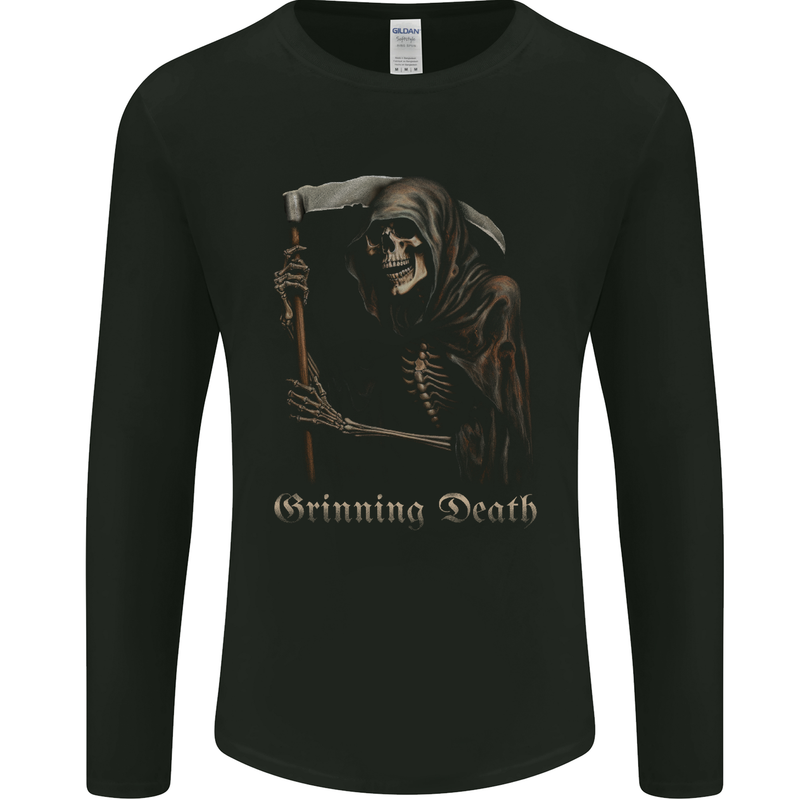 Grinning Death Grim Reaper Gothic Heavy Metal Skull Mens Long Sleeve T-Shirt Black