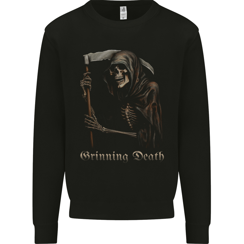 Grinning Death Grim Reaper Gothic Heavy Metal Skull Mens Sweatshirt Jumper Black