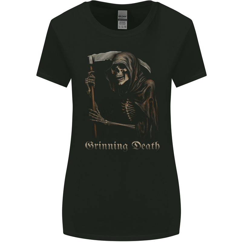 Grinning Death Grim Reaper Gothic Heavy Metal Skull Womens Wider Cut T-Shirt Black