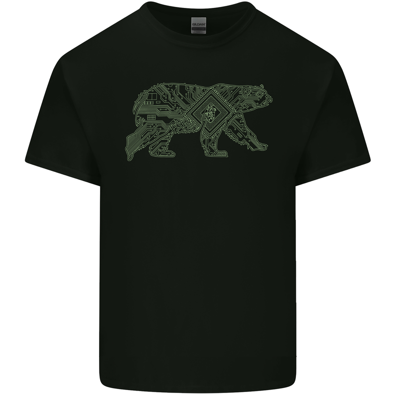 Grizzly Bear Circuit Board Kids T-Shirt Childrens Black