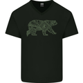 Grizzly Bear Circuit Board Mens V-Neck Cotton T-Shirt Black