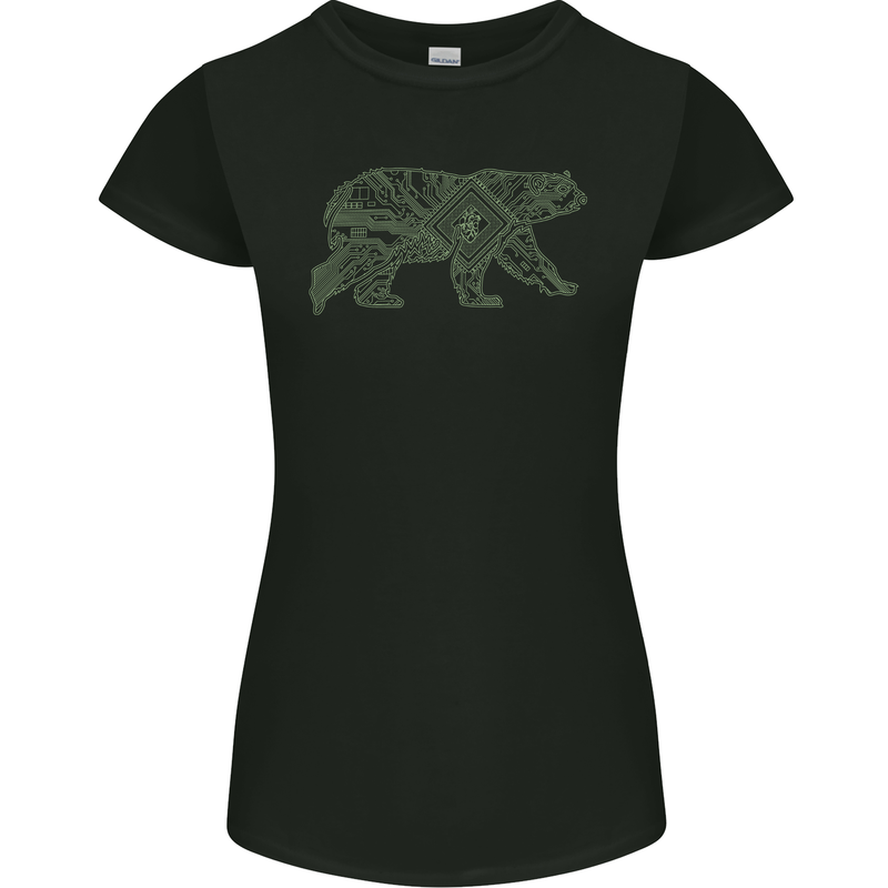 Grizzly Bear Circuit Board Womens Petite Cut T-Shirt Black