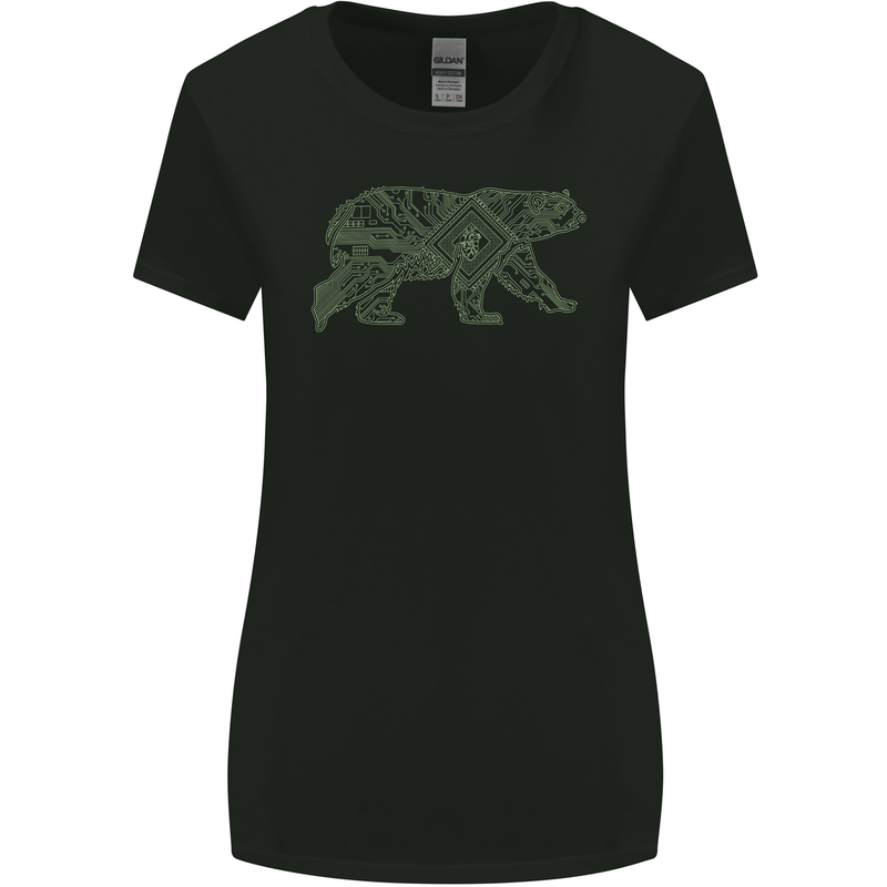 Grizzly Bear Circuit Board Womens Wider Cut T-Shirt Black