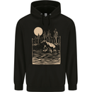 Grizzly Bear Cub Linocut Mens 80% Cotton Hoodie Black