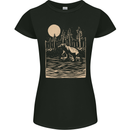 Grizzly Bear Cub Linocut Womens Petite Cut T-Shirt Black