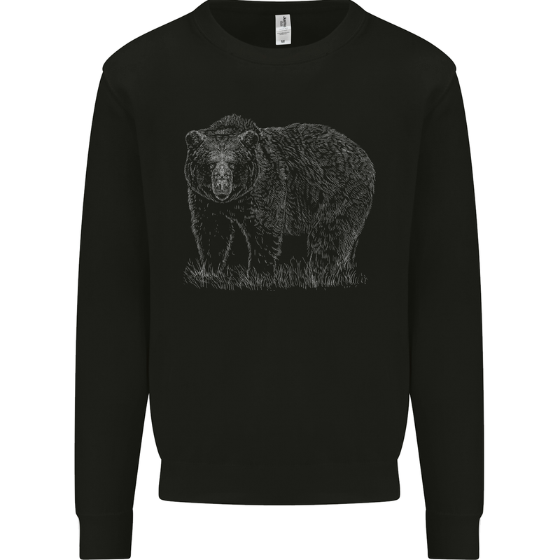 Grizzly Bear White Print Mens Sweatshirt Jumper Black