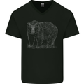 Grizzly Bear White Print Mens V-Neck Cotton T-Shirt Black