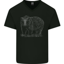 Grizzly Bear White Print Mens V-Neck Cotton T-Shirt Black