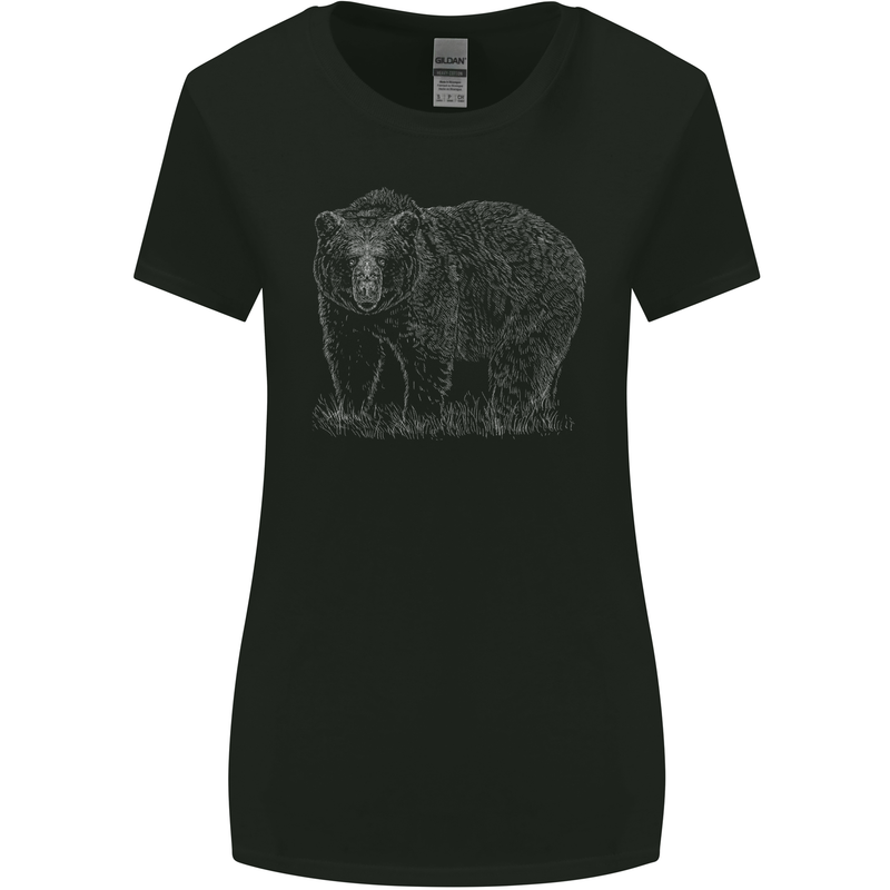 Grizzly Bear White Print Womens Wider Cut T-Shirt Black