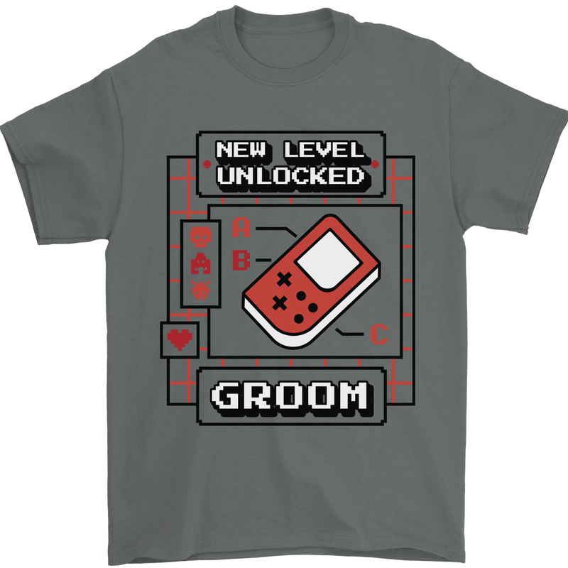 Groom New Level Unlocked Funny Marriage Mens T-Shirt 100% Cotton Charcoal