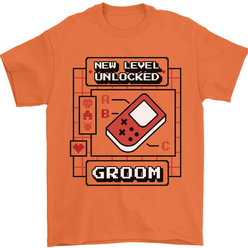 Groom New Level Unlocked Funny Marriage Mens T-Shirt 100% Cotton Orange