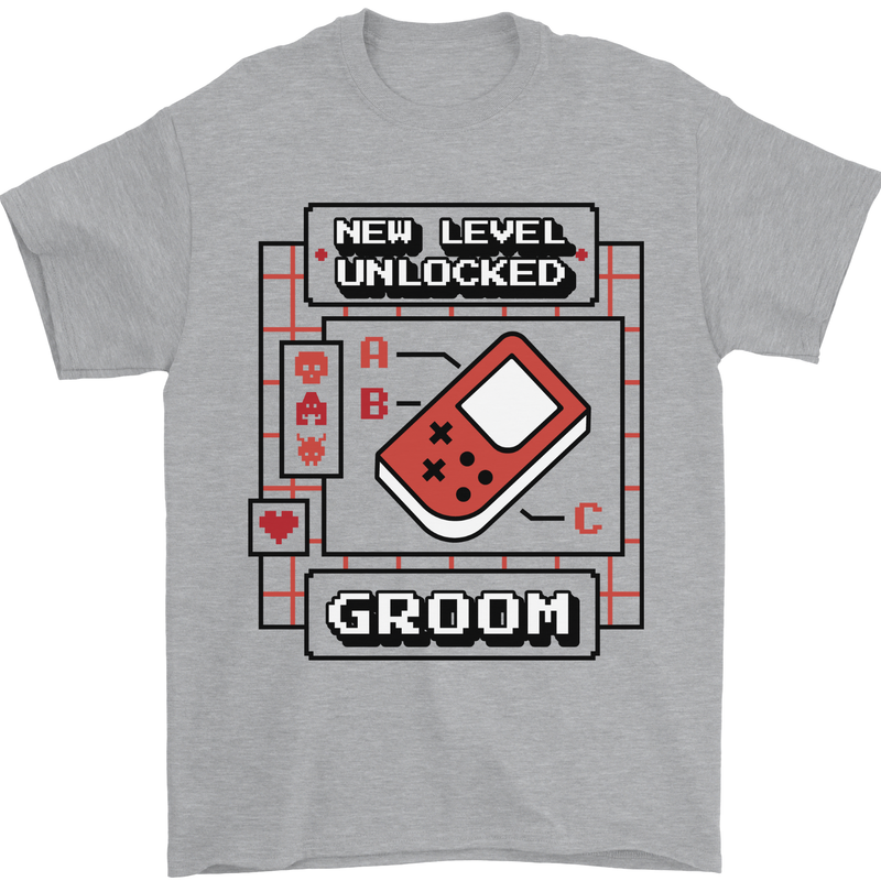 Groom New Level Unlocked Funny Marriage Mens T-Shirt 100% Cotton Sports Grey