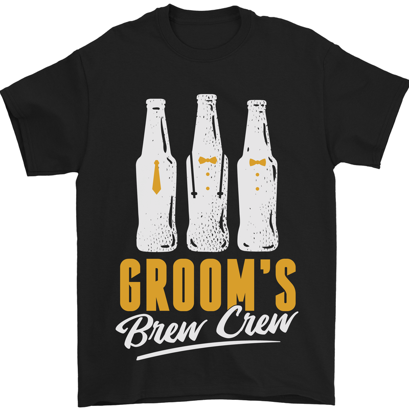 a black t - shirt with three beer bottles and the words groom's brew