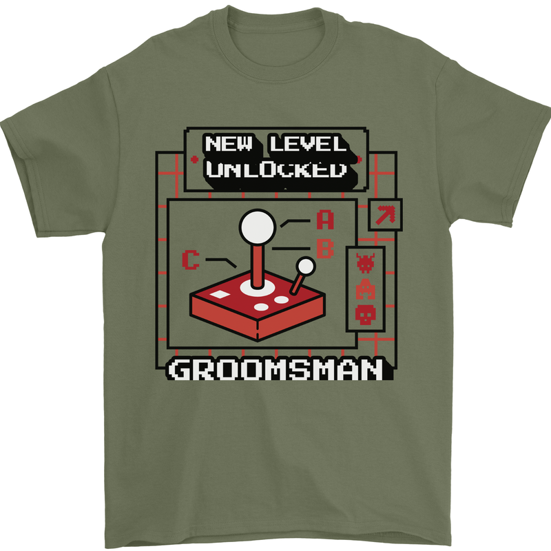 Groomsman New Level Unlocked Funny Best Man Mens T-Shirt 100% Cotton Military Green