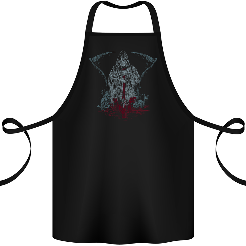 Grungy Grim Reaper Satanic Skulls Heavy Metal Cotton Apron 100% Organic Black