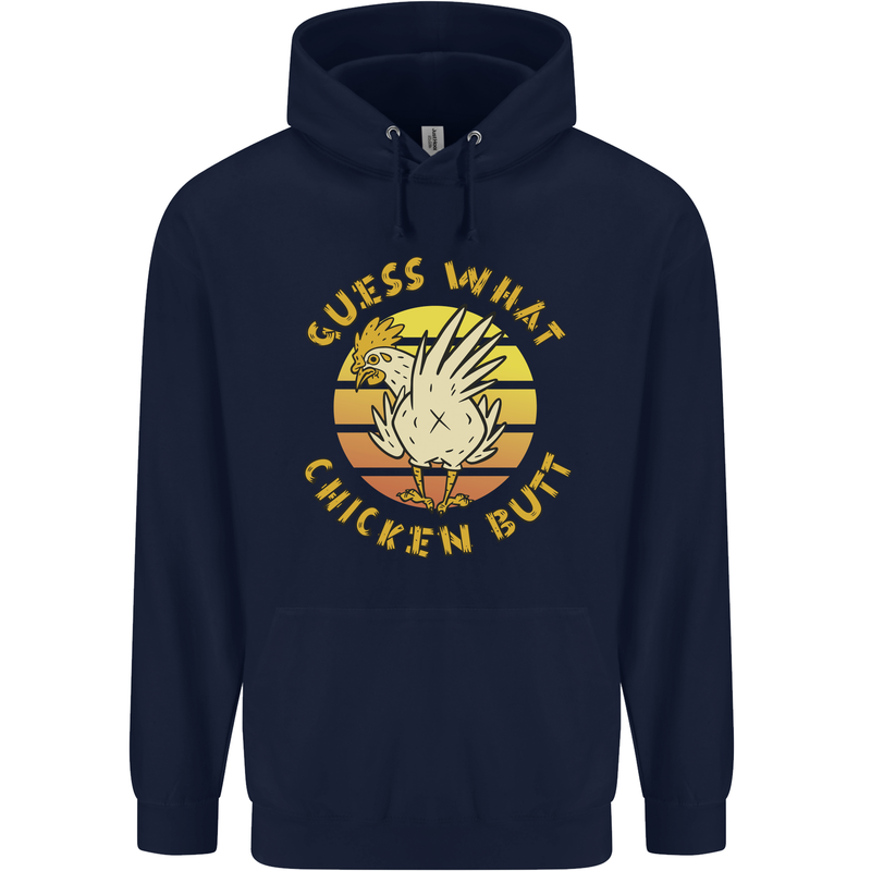 Guess What Chicken Butt Funny Farm Mens 80% Cotton Hoodie Navy Blue