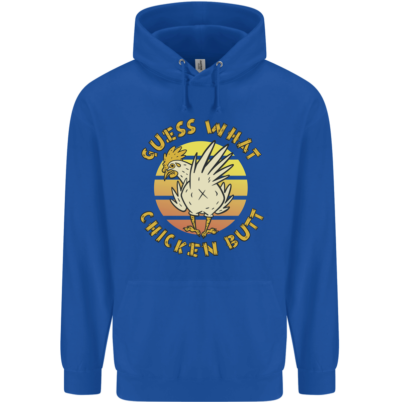 Guess What Chicken Butt Funny Farm Mens 80% Cotton Hoodie Royal Blue