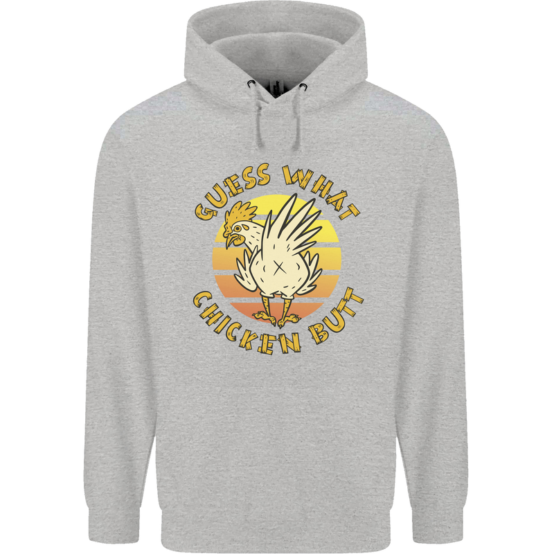 Guess What Chicken Butt Funny Farm Mens 80% Cotton Hoodie Sports Grey