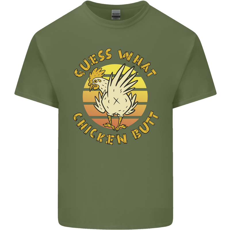 Guess What Chicken Butt Funny Farm Mens Cotton T-Shirt Tee Top Military Green