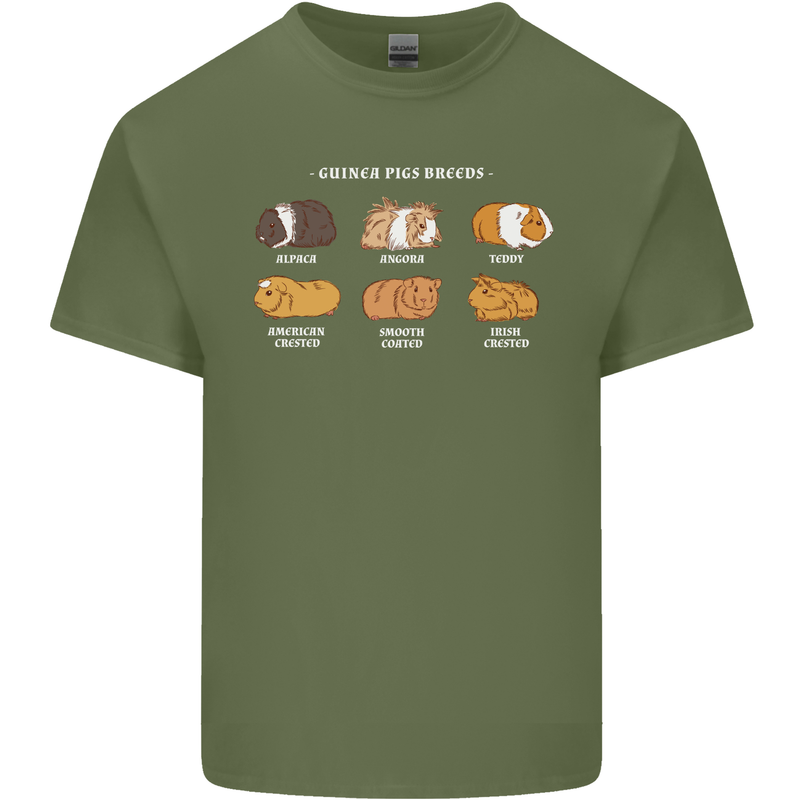 Guinea Pig Breeds 3 Mens Cotton T-Shirt Tee Top Military Green