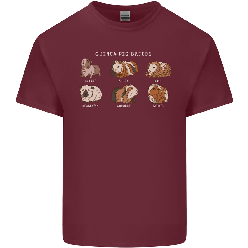 Guinea Pig Breeds 5 Mens Cotton T-Shirt Tee Top Maroon